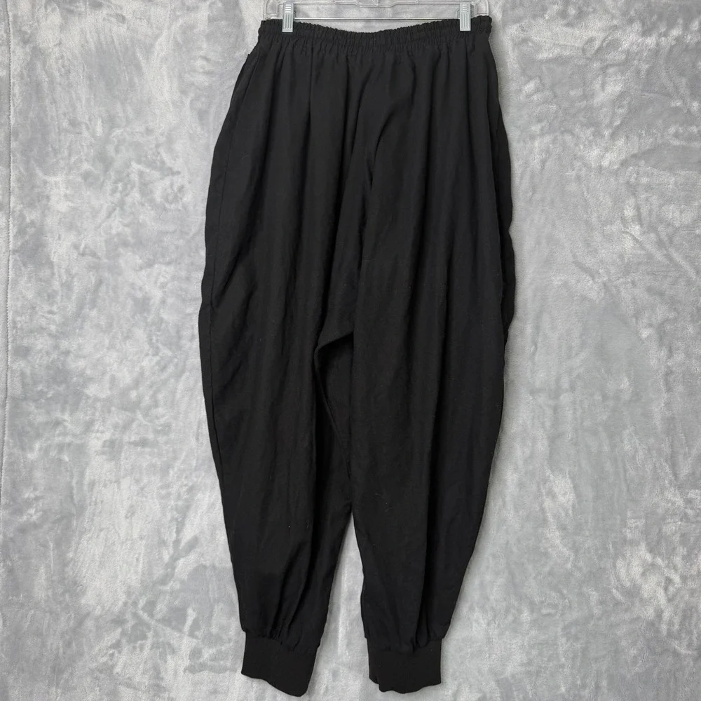 Onttno Harlem Pants Mens One Size Linen Black Loose Elastic Waist Baggy Ankle